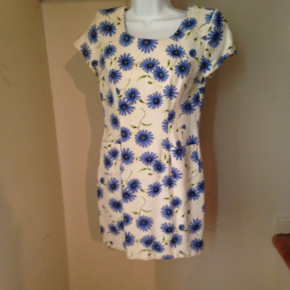 White with blue flowers dress